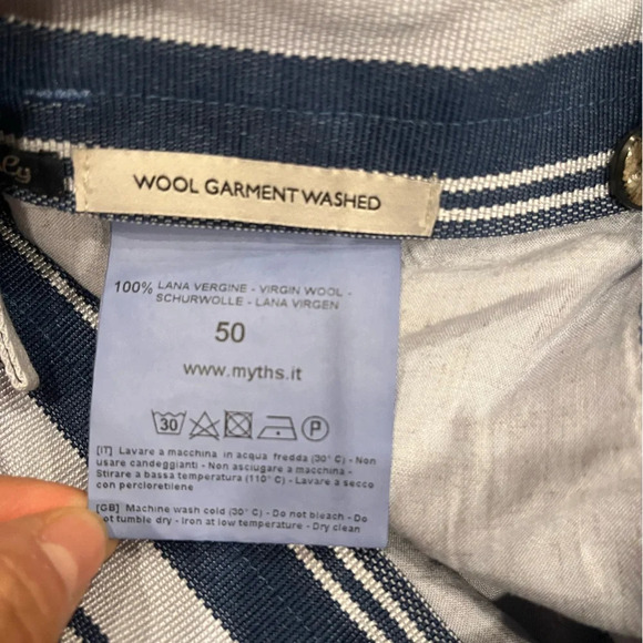 [50/L] MYTHS BLUE CHECK GARMENT WASHED VINTAGE WOOL PANTS - Picture 10 of 10